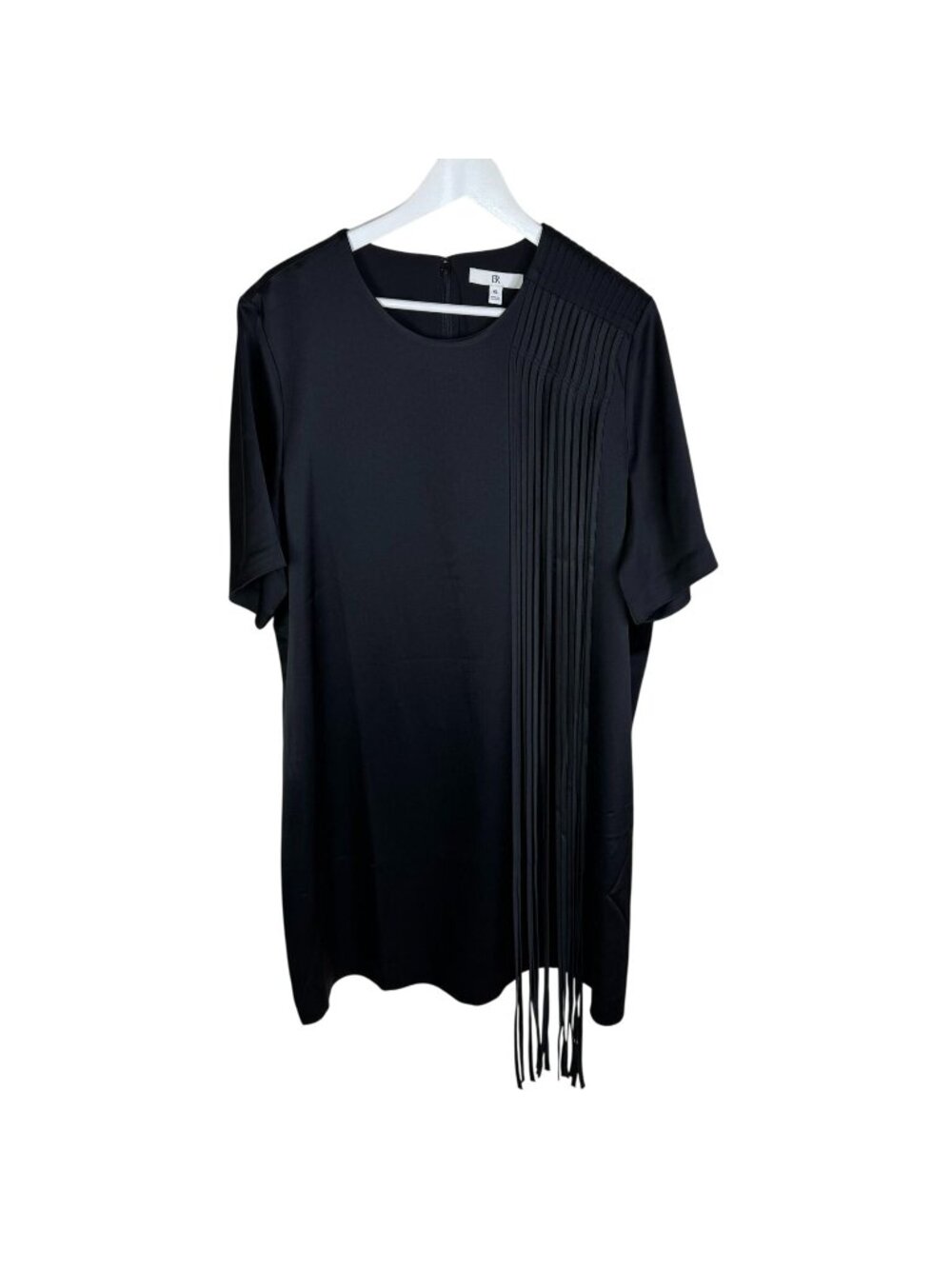Banana Republic Black Satin Shift Dress, Dramatic Fringe Detail, Size XL